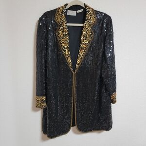 Vintage Rina Z Elegant Black and Gold Sequin and Beaded Jacket